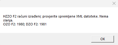 Poruka o izrađenim HZZO F2 računima i provjeri spremljenih XML datoteka